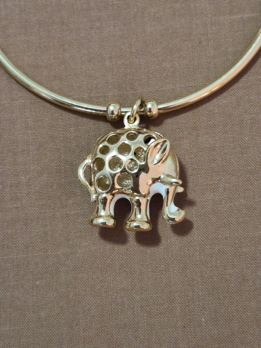 White Enamel 18K Gold Plated Swarovski Crystal Elephant Cuff Bangle Bracelet 6.5